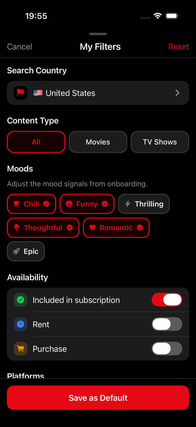 Filtres FastFlix pour ne voir que les films disponibles sur vos plateformes de streaming